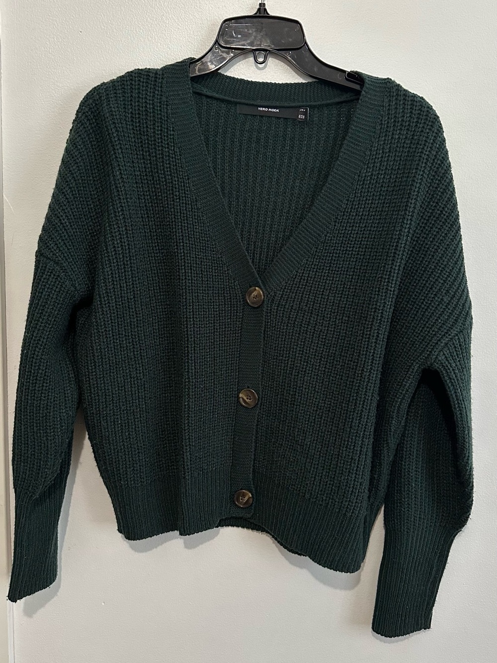 Vero Moda - Chunky Green V-Neck Button Front Women’s Sweater Cardigan